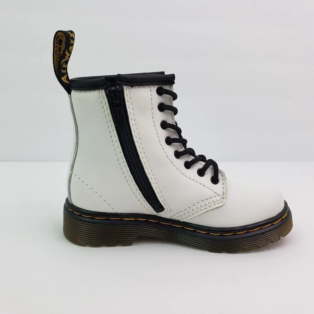 Dr Doc Martens 1460T Toddler Girls Size 8 White Leather Lace Up Combat Boots